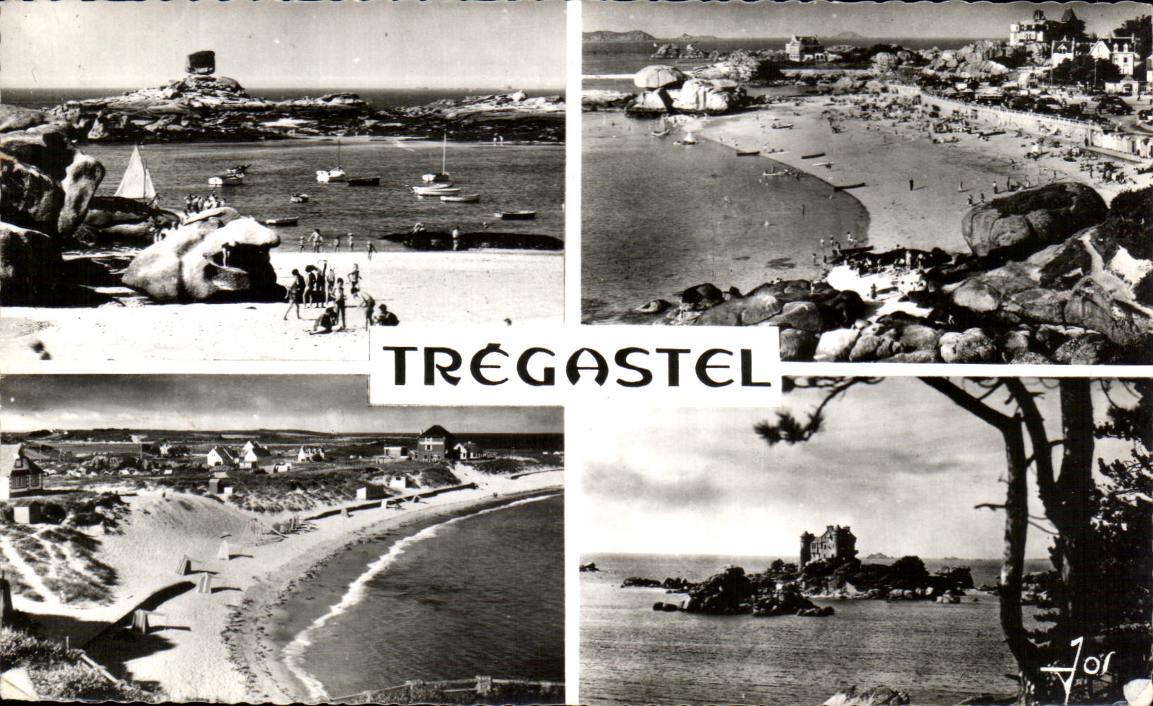 CPA Tregastel the rock of the witch Beach of Coz Ports Beach of white Strike and castle of Costaeres