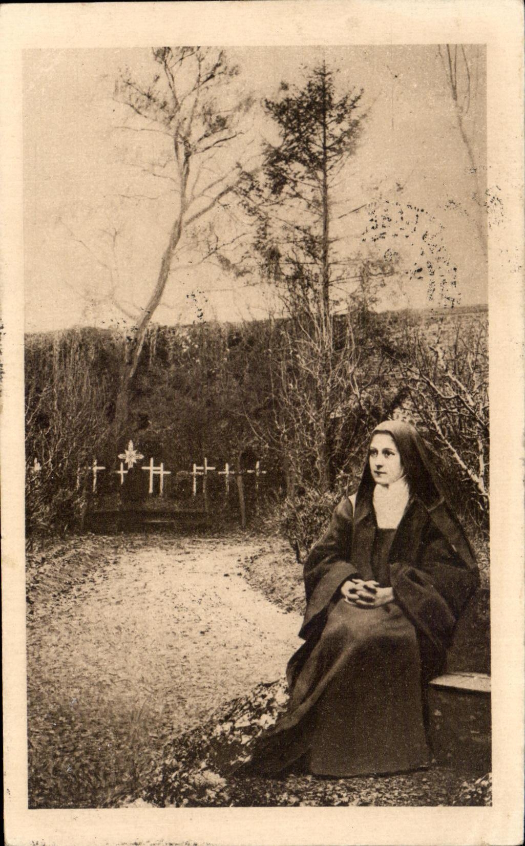 CPA B Therese of Jesus Child in the Garden of the Monastery