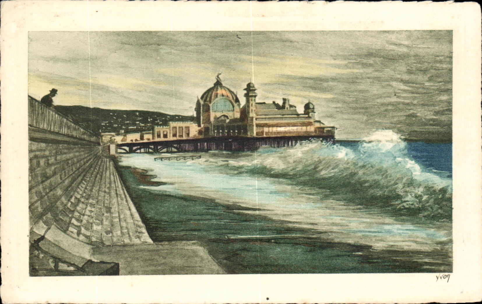 CPA Cote D Azur Nice Le Casino de la Jetee par groses mer