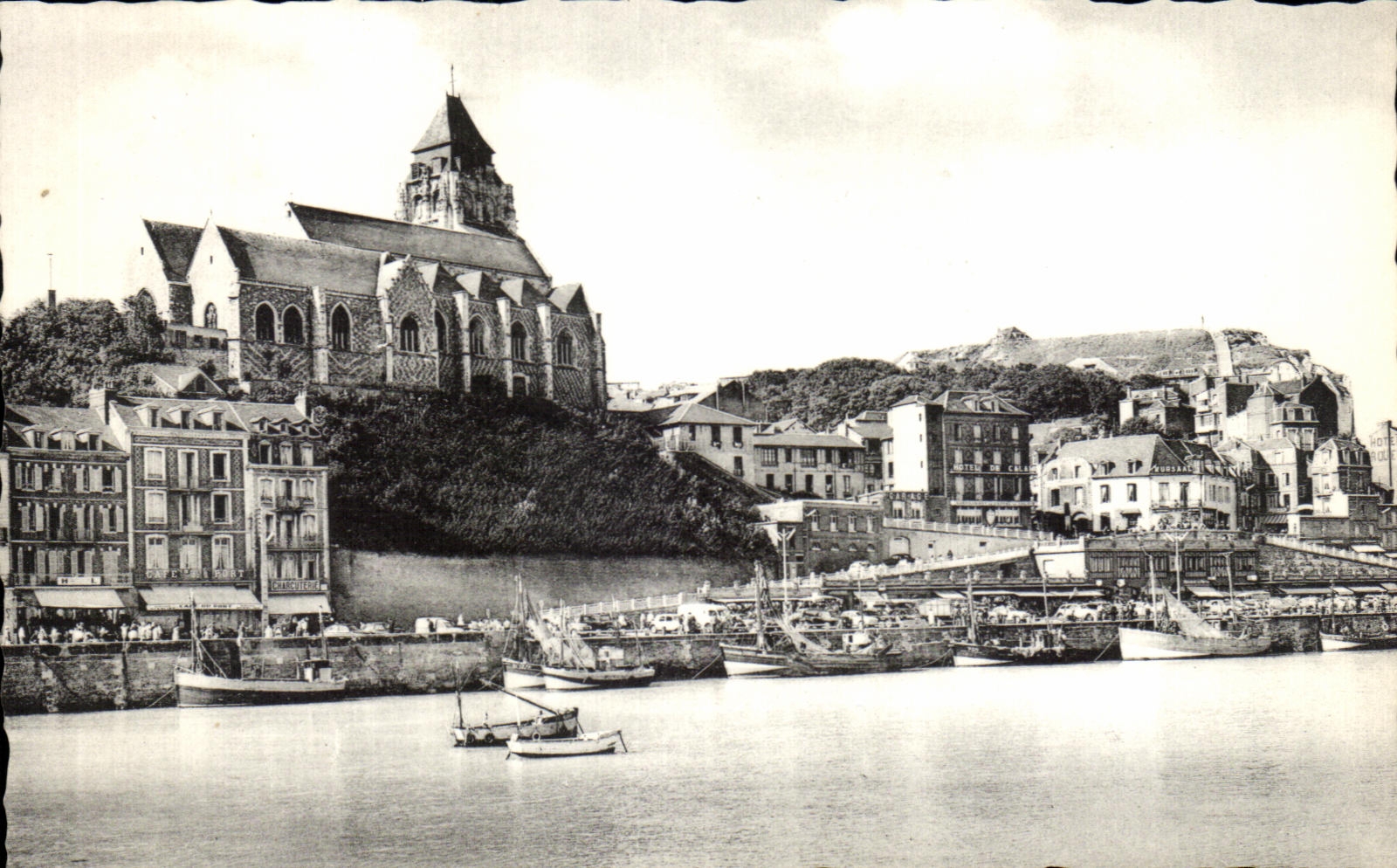 CPA Treport Church St Jacques and the Port Boats