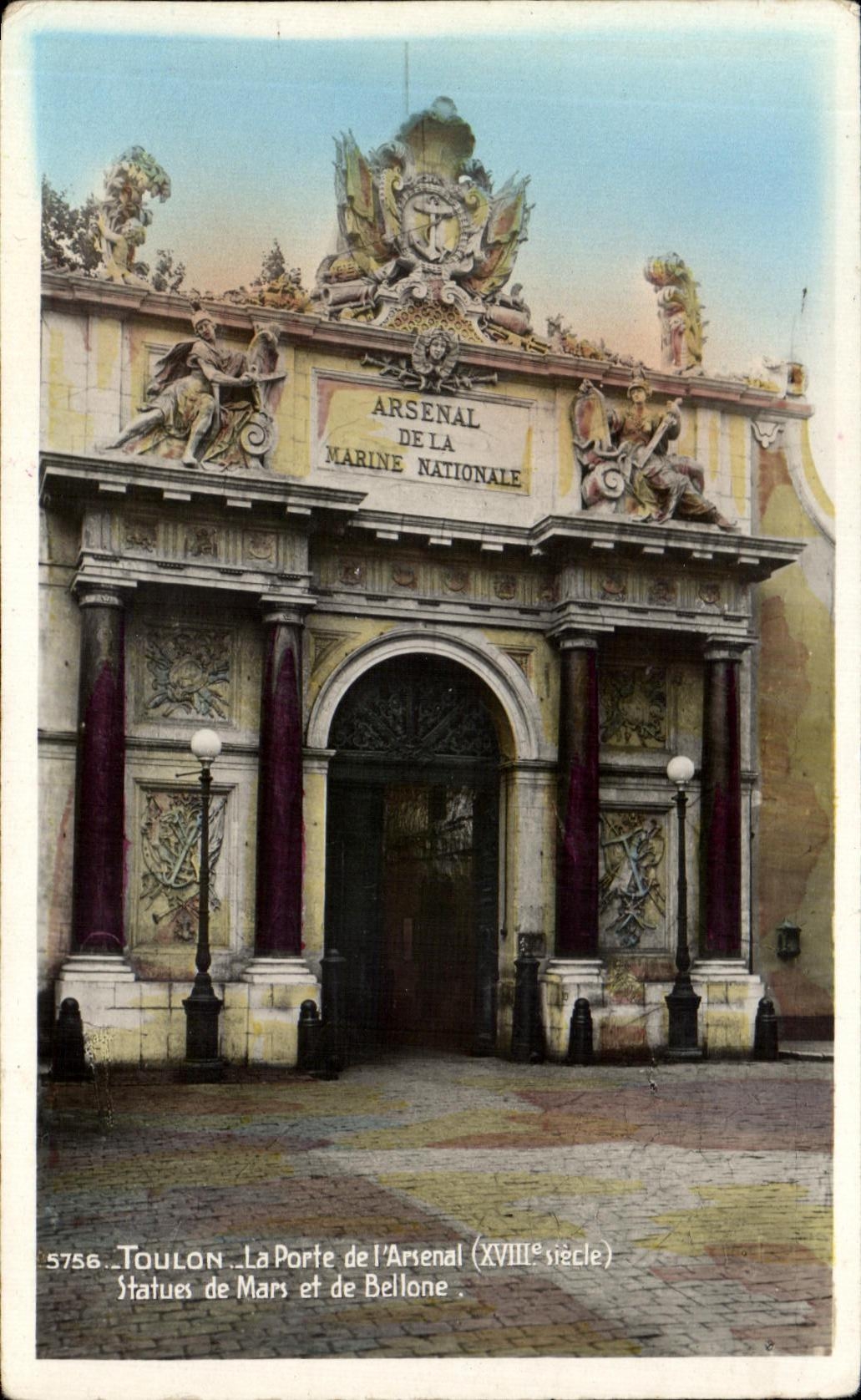 CPA Toulon the Gate of I Arsenal Statues of Mars and Bellone