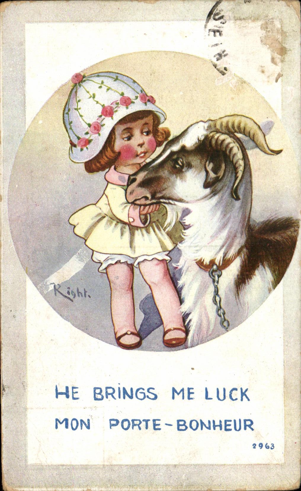 CPA He Brings Me Luck Mon Porte Bonheur Enfant et chevre Goat 