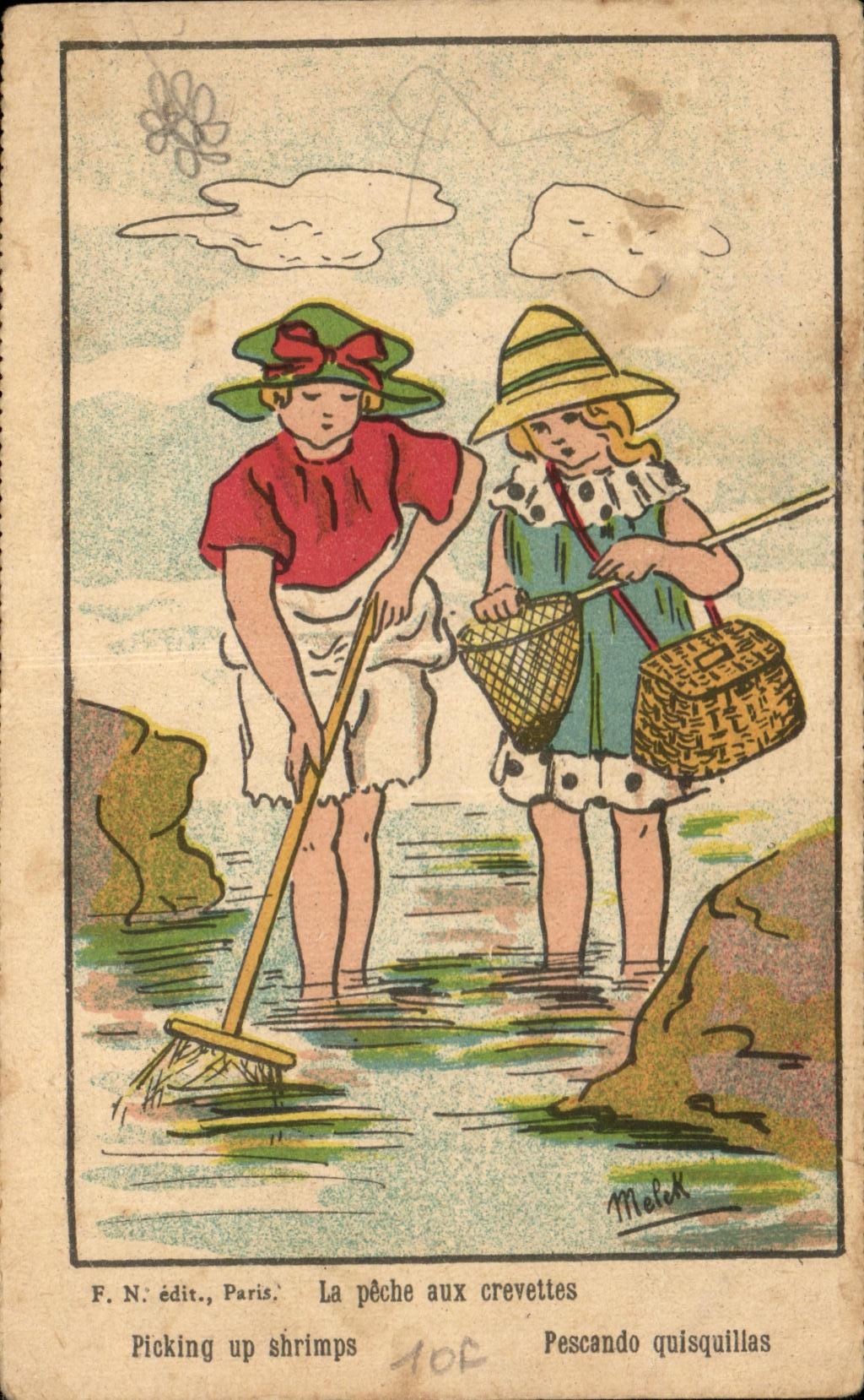 CPA Fishing with the shrimps Picking up shrimps Pescando Quisqulllas