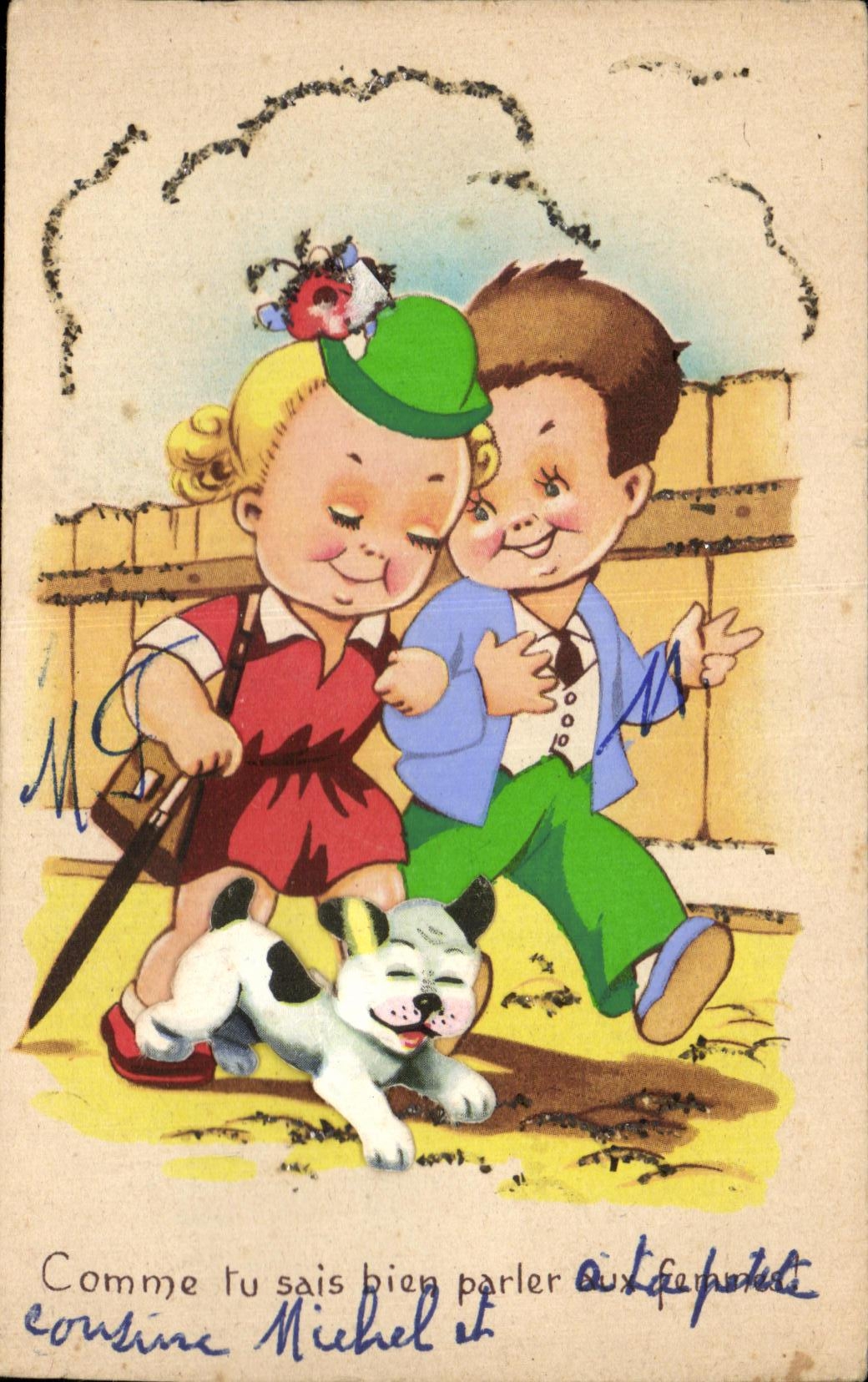 CPA Comme tu sais bien parler Chien Enfant