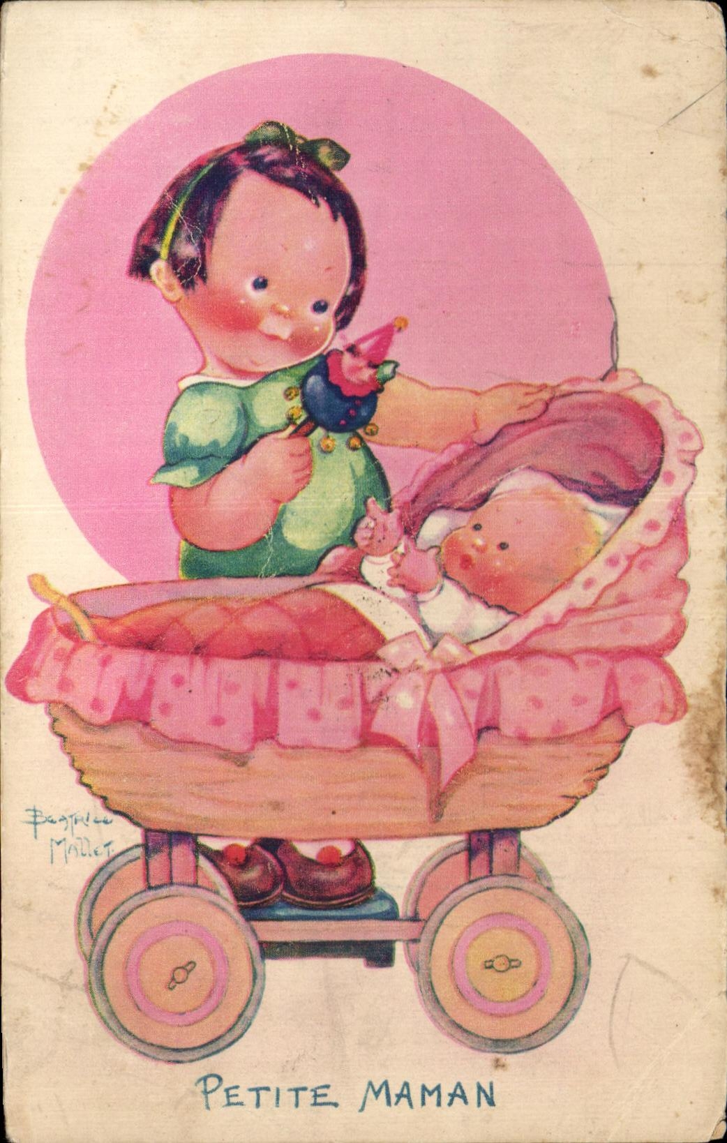 CPA Petite Maman Enfant et berceau Mallet