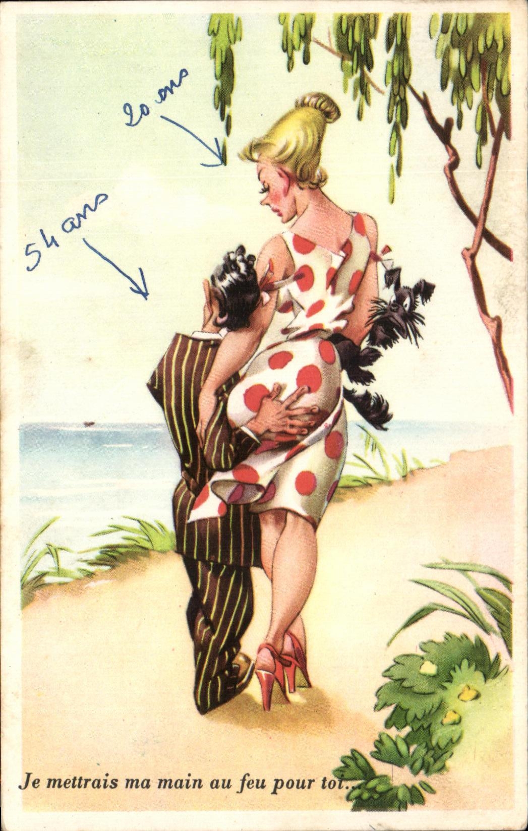 CPA Je mettrais ma main au feu pour toi Femme Humour