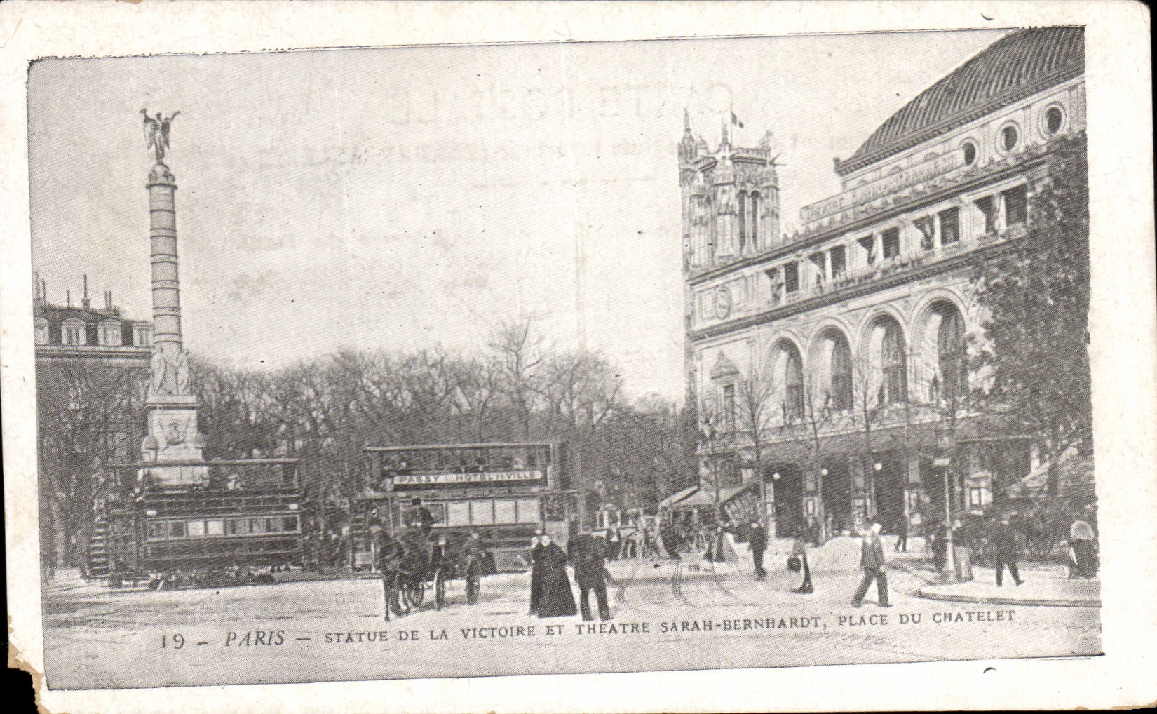 CPA Paris Statue Of the Victoire And Theater Sarah Bernbardt Places Of Chatelet