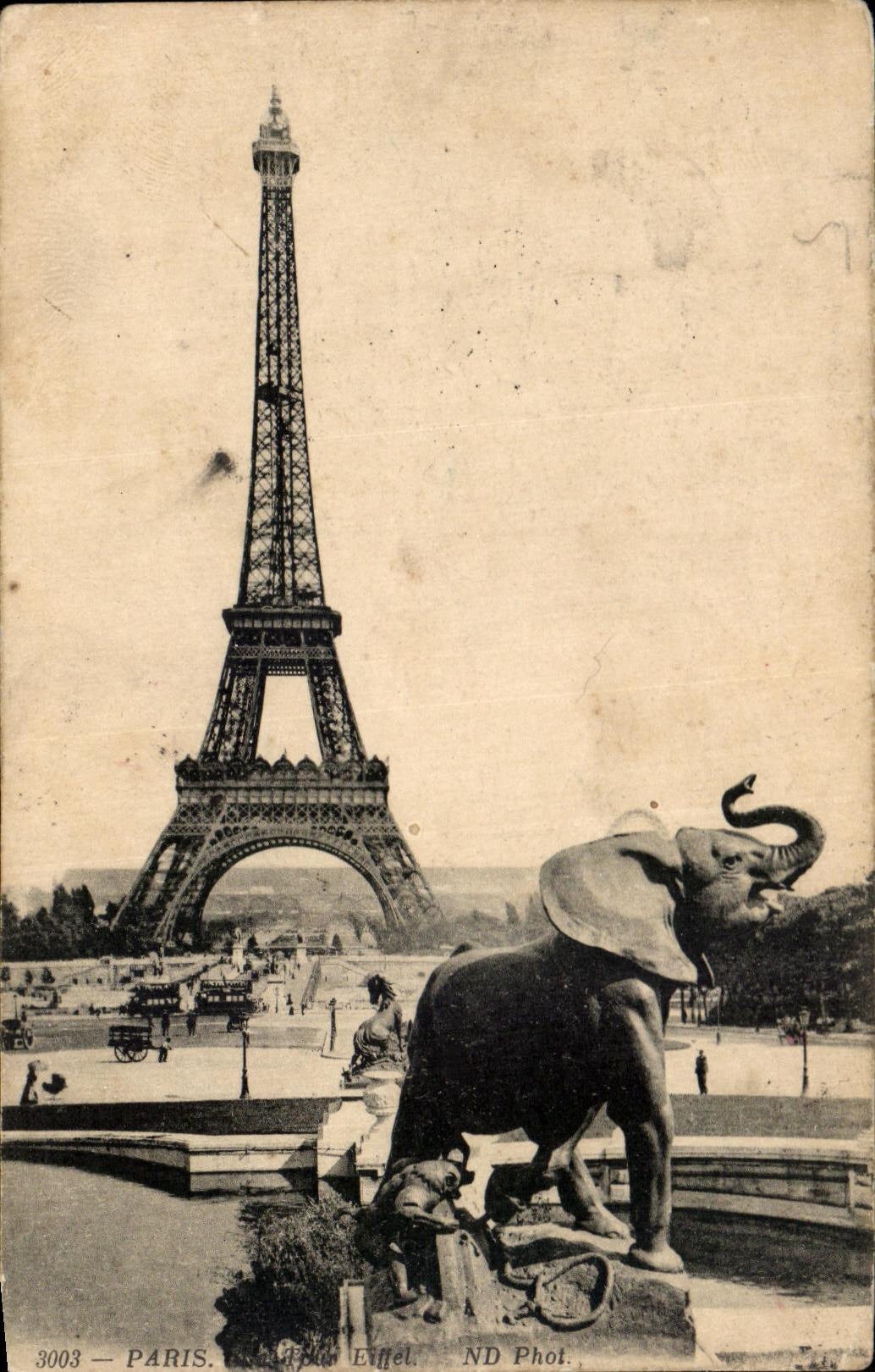CPA Paris Eiffel Tower Elephant