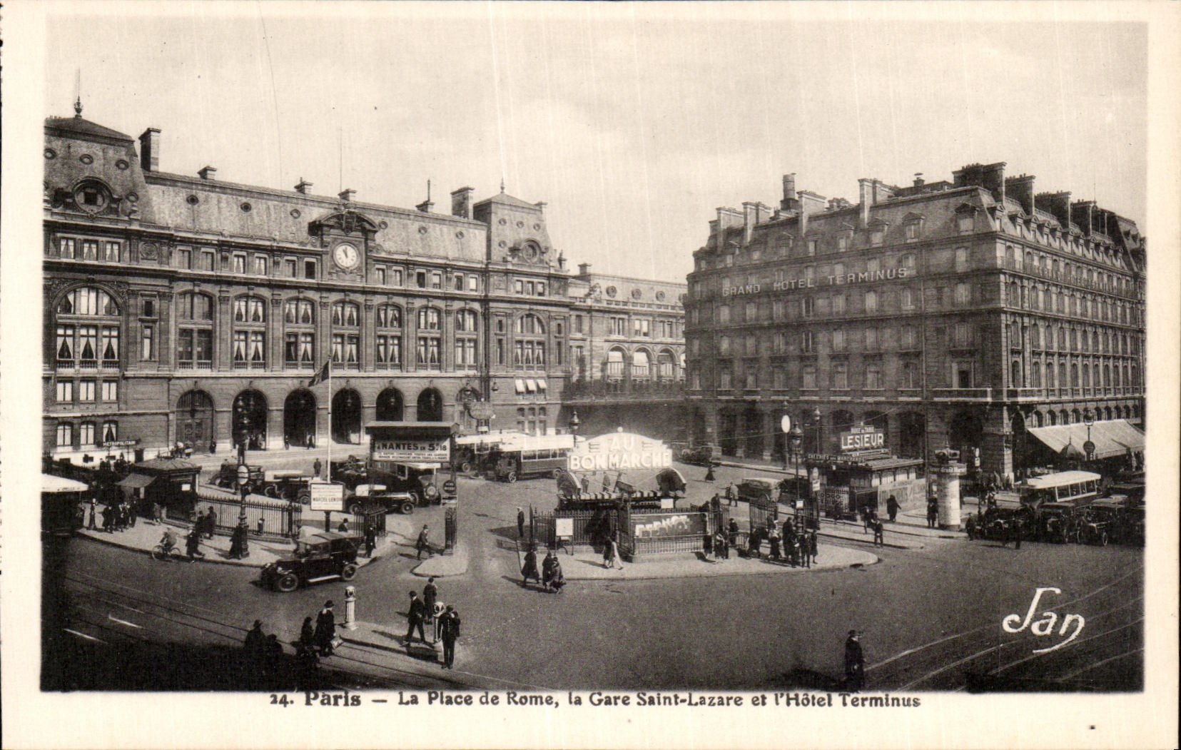 CPA Paris the Place of Rome Train station Saint Lazare and Hotel Terminus