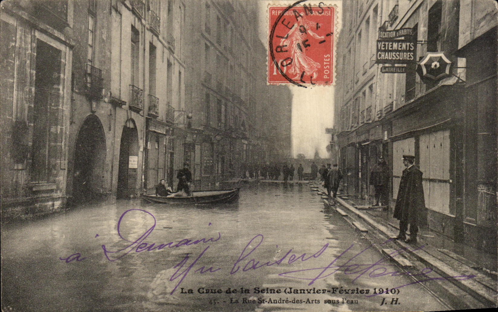 CPA the Rising of the Seine 1910 Floods Street St Andre of Arts under water