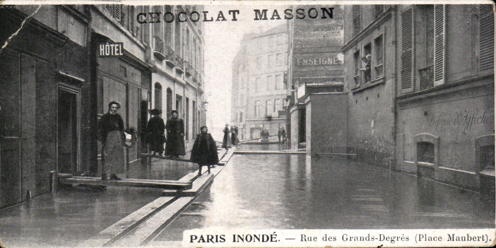 CPA Chocolat Masson Paris Inonde Rue des Grands Degres