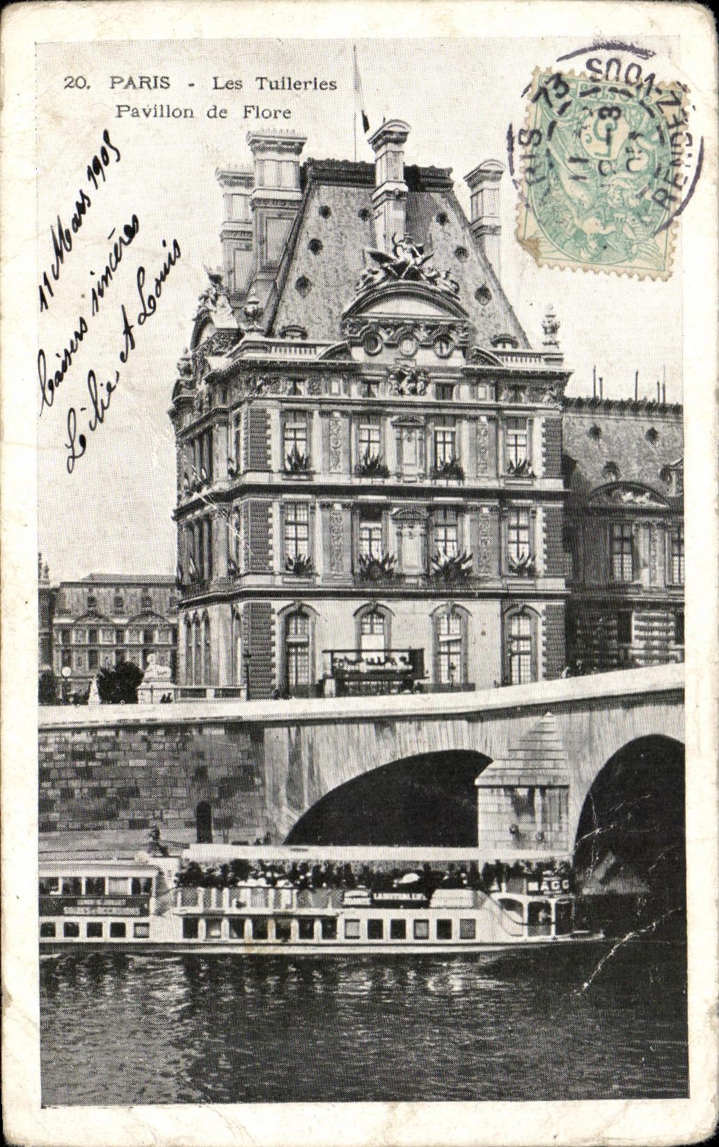 CPA Paris Les Tuilerles Pavillon de Flore Louvre Peniche