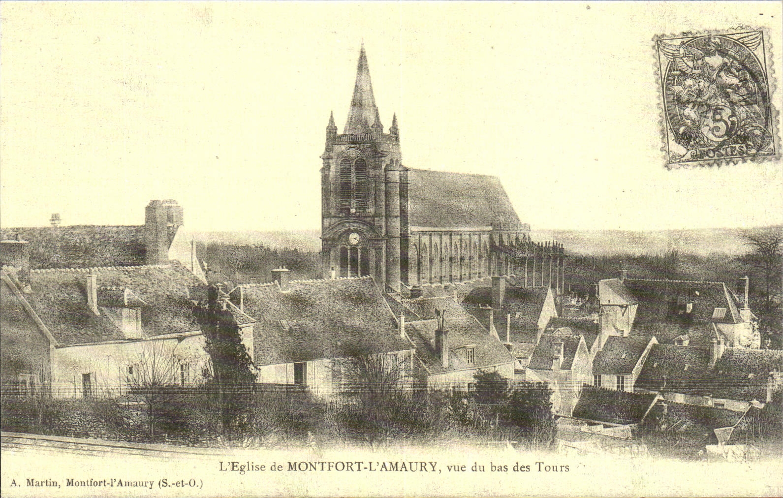 REPRO L Eglise de Montfort L Amaury vue du bas Tours