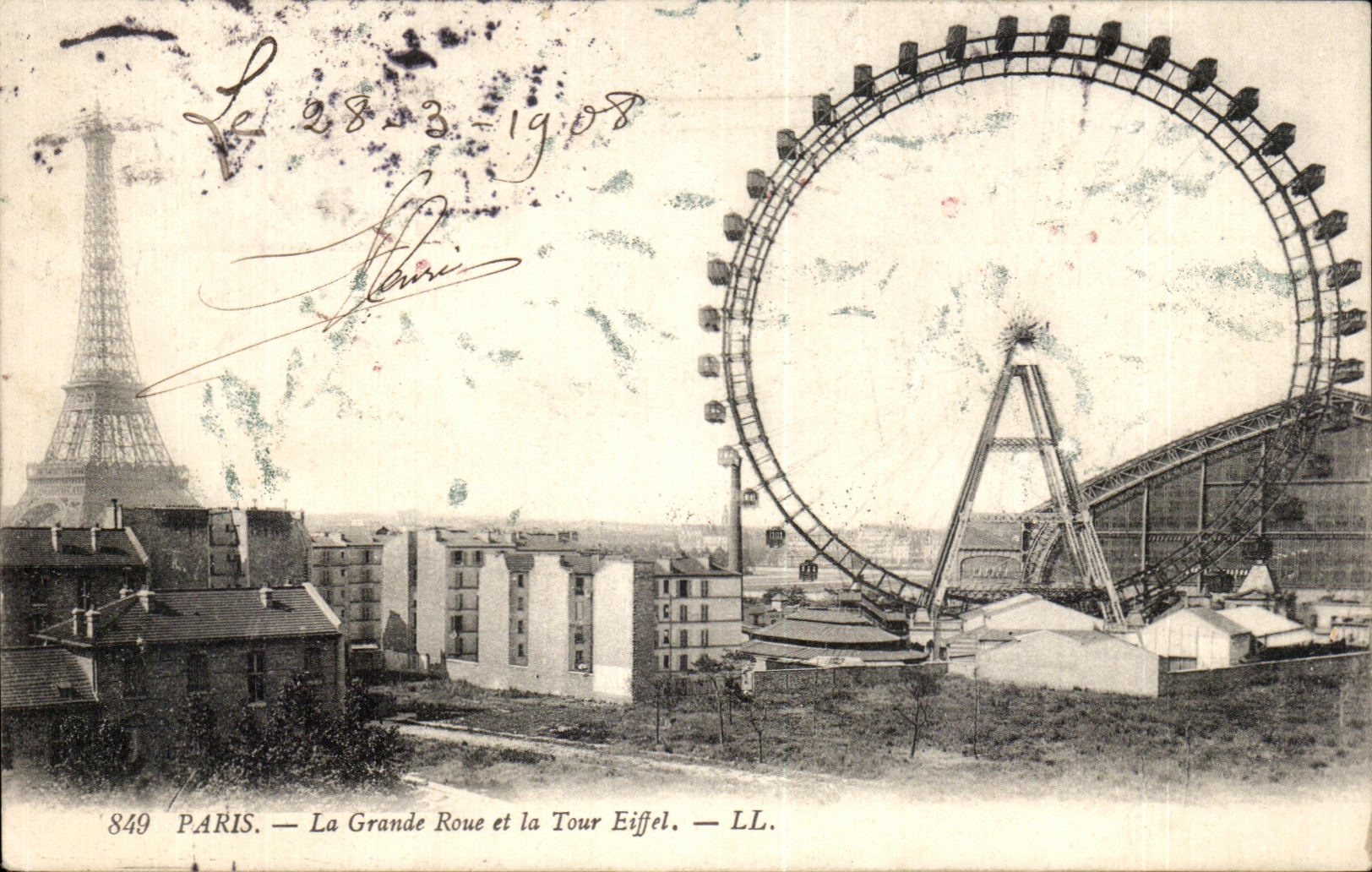 CPA Paris La Grande Roue et la Tour Eiffel