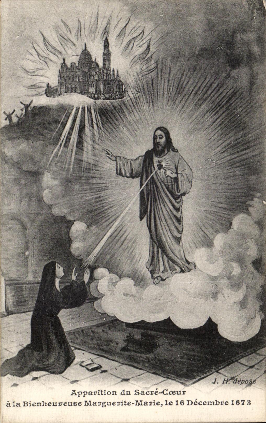 CPA Apparition du Sacre Coeur a la Bienheureuse Marguevite Marie le 16 Decembre 1673