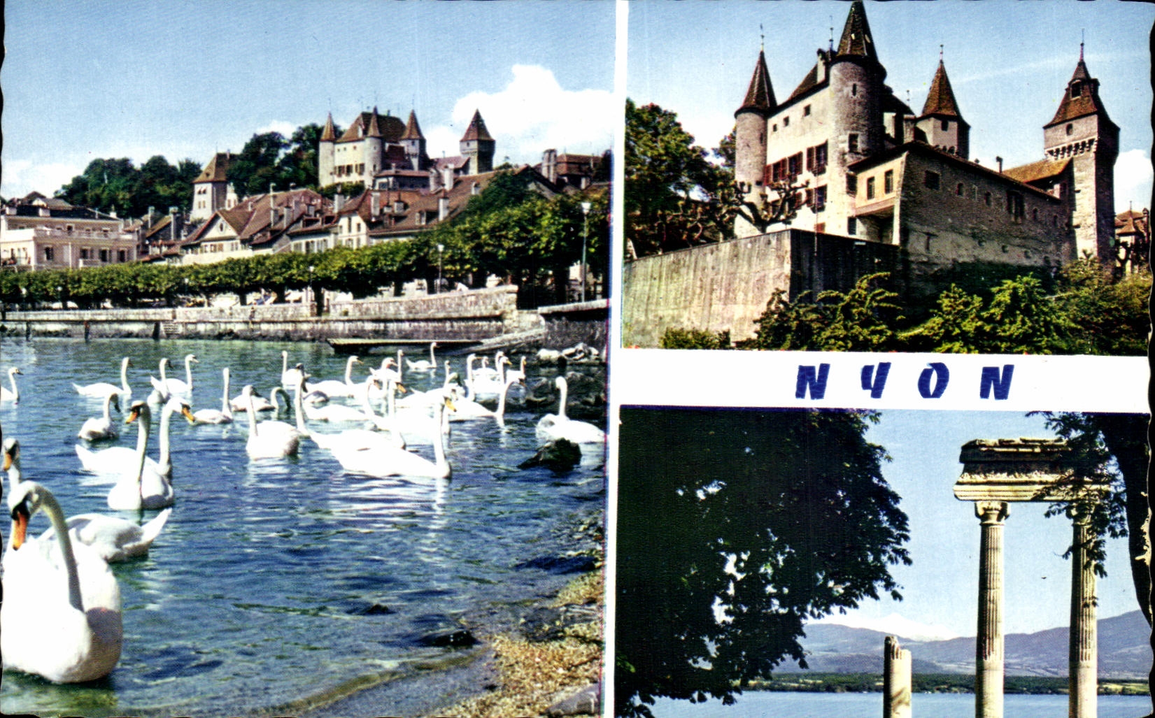 CPA Nyon Le quai Le Chateau La Colonnade Romaine