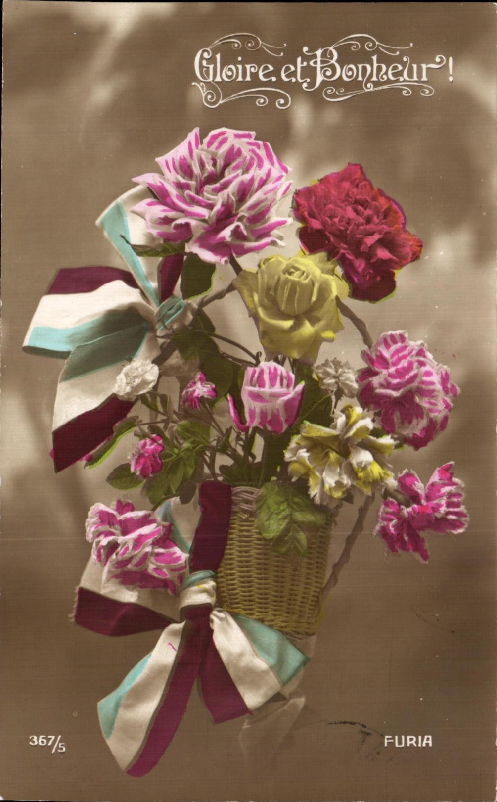 CPA Fantaisie Fleurs Gloire Bonheur