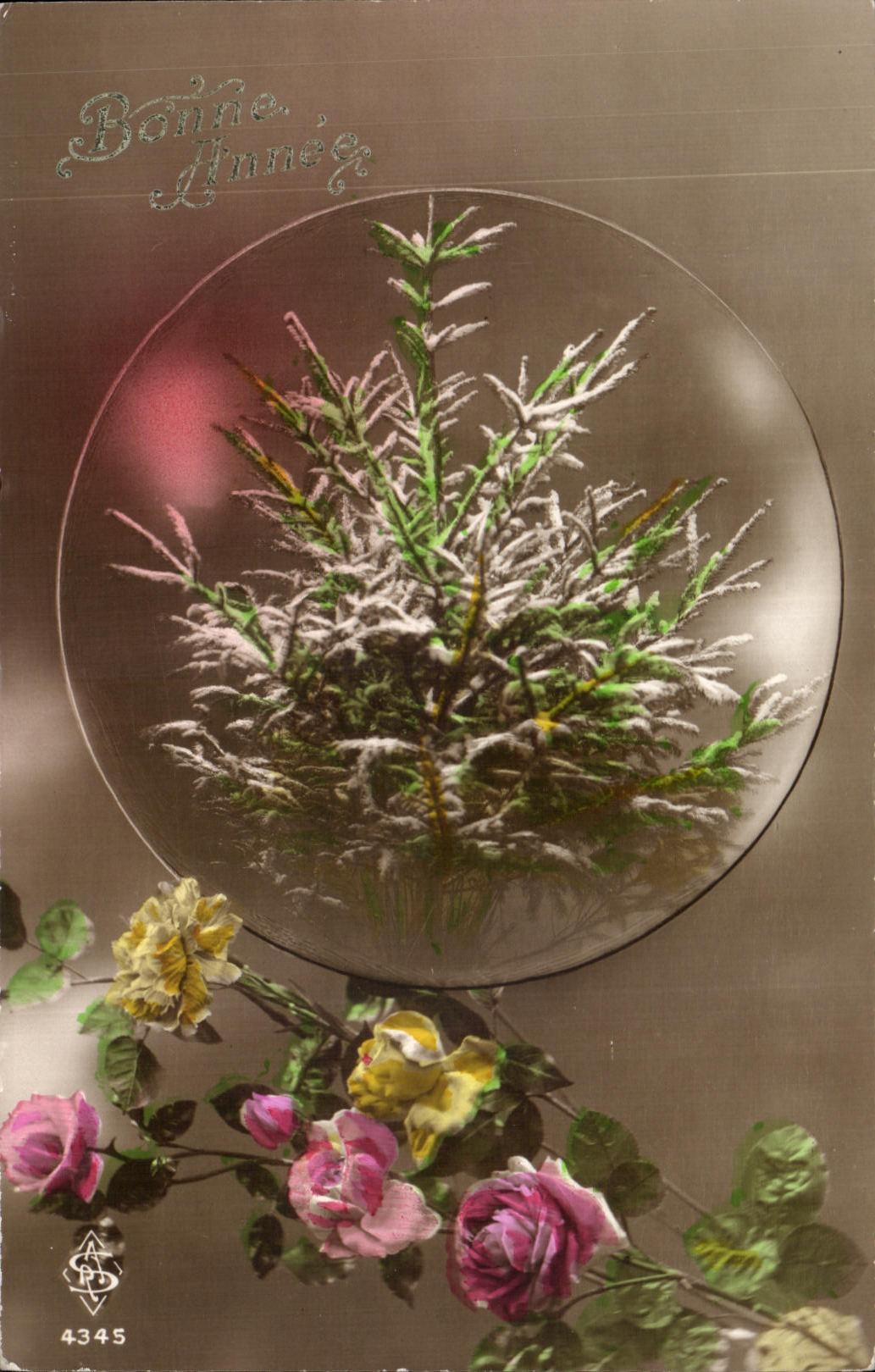 CPA Fantaisie Fleurs Sapin