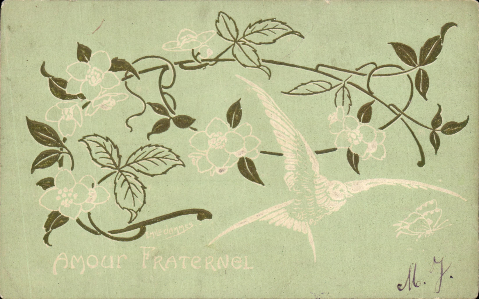 CPA Fantaisie Fleurs Amour Fraternel Oiseau 