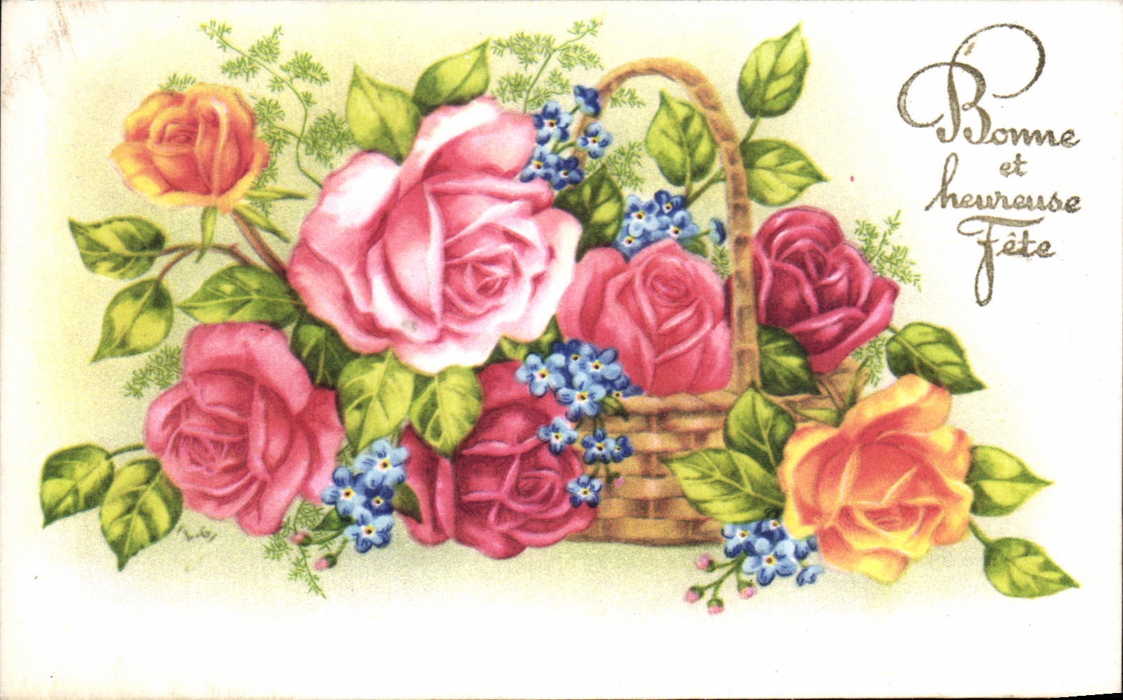 CPA Fantaisie Fleurs Bonne et heureuse fete