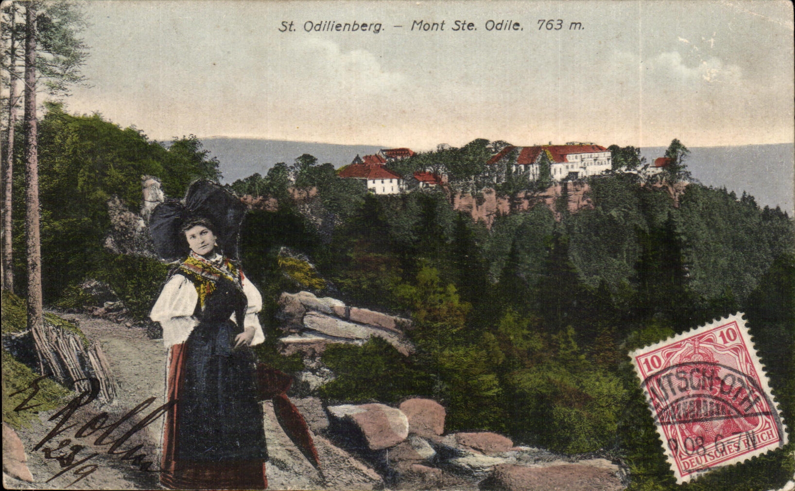 Montaje co del St Odilienberg de CPA Traje del folklore de Odile