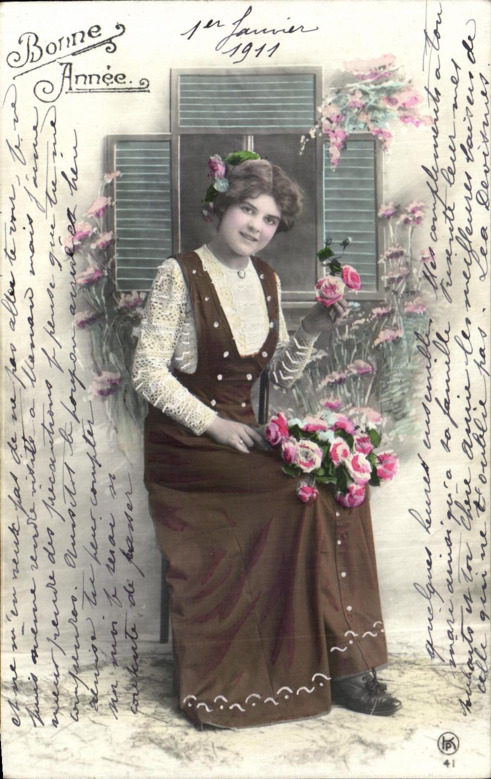 CPA Fantasy Flowers Woman Happy New Year