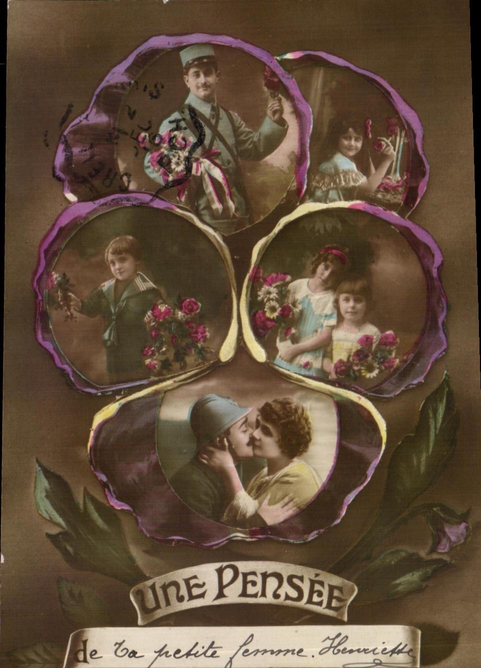 CPA Fantaisie Fleurs Une Pensee Miltiaria Femme