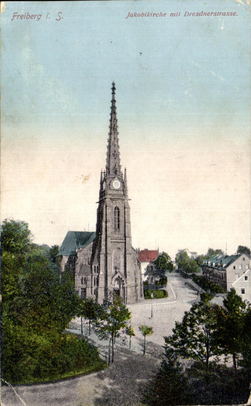 CPA Freiberg i S Jakobikireche Mit Dresdnerstrasse