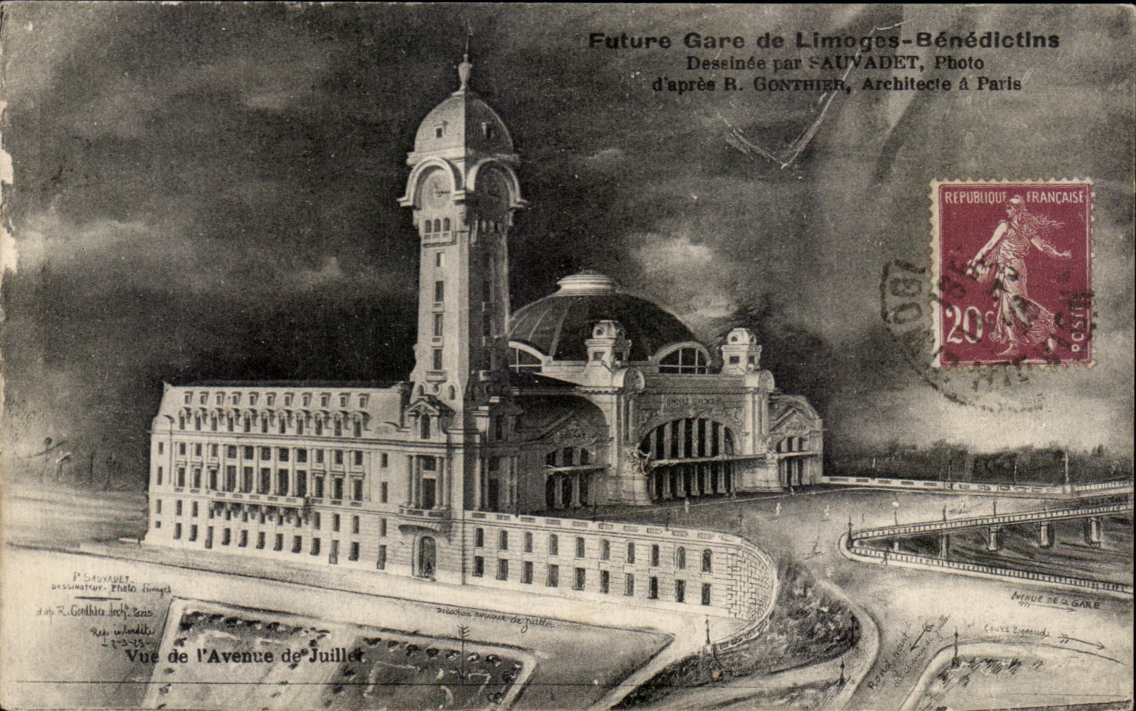 CPA Future Gare de Limoges Benedictins Dessinees par Fauvadet