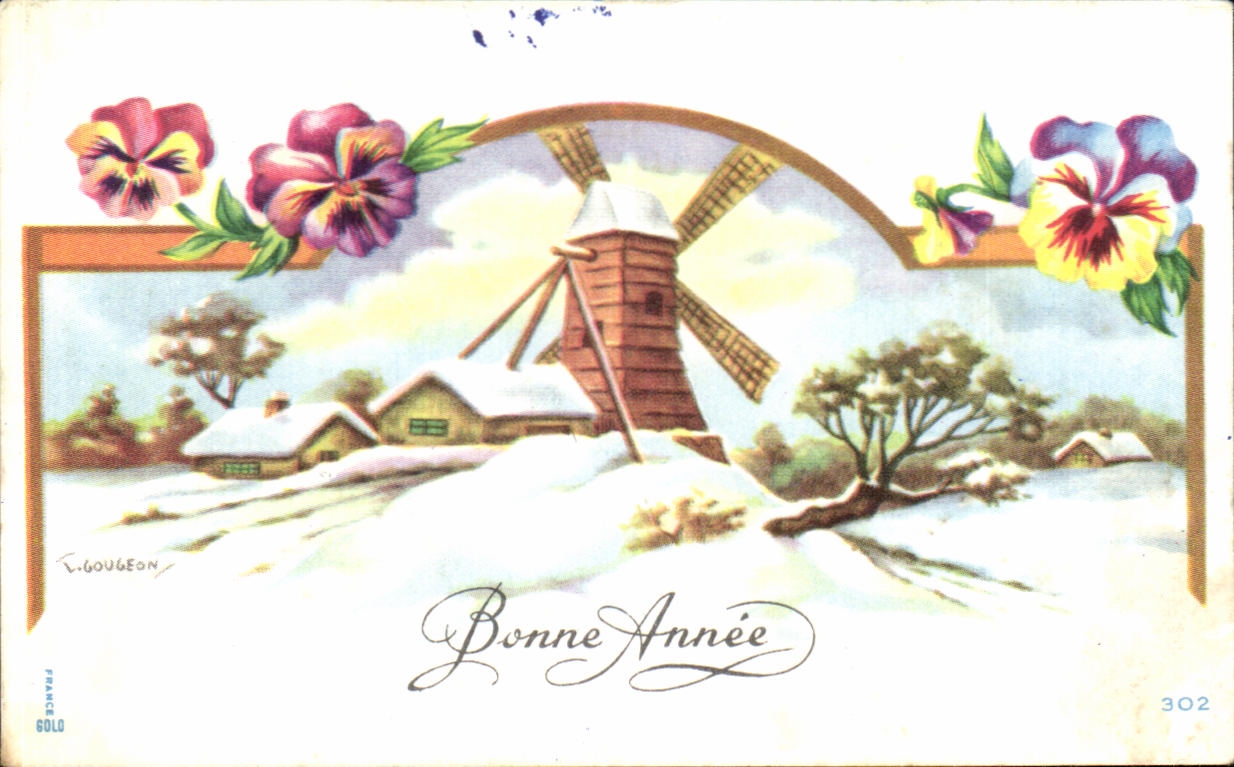 CPA Fantaisie Bonnee Annee Windmill Moulin 