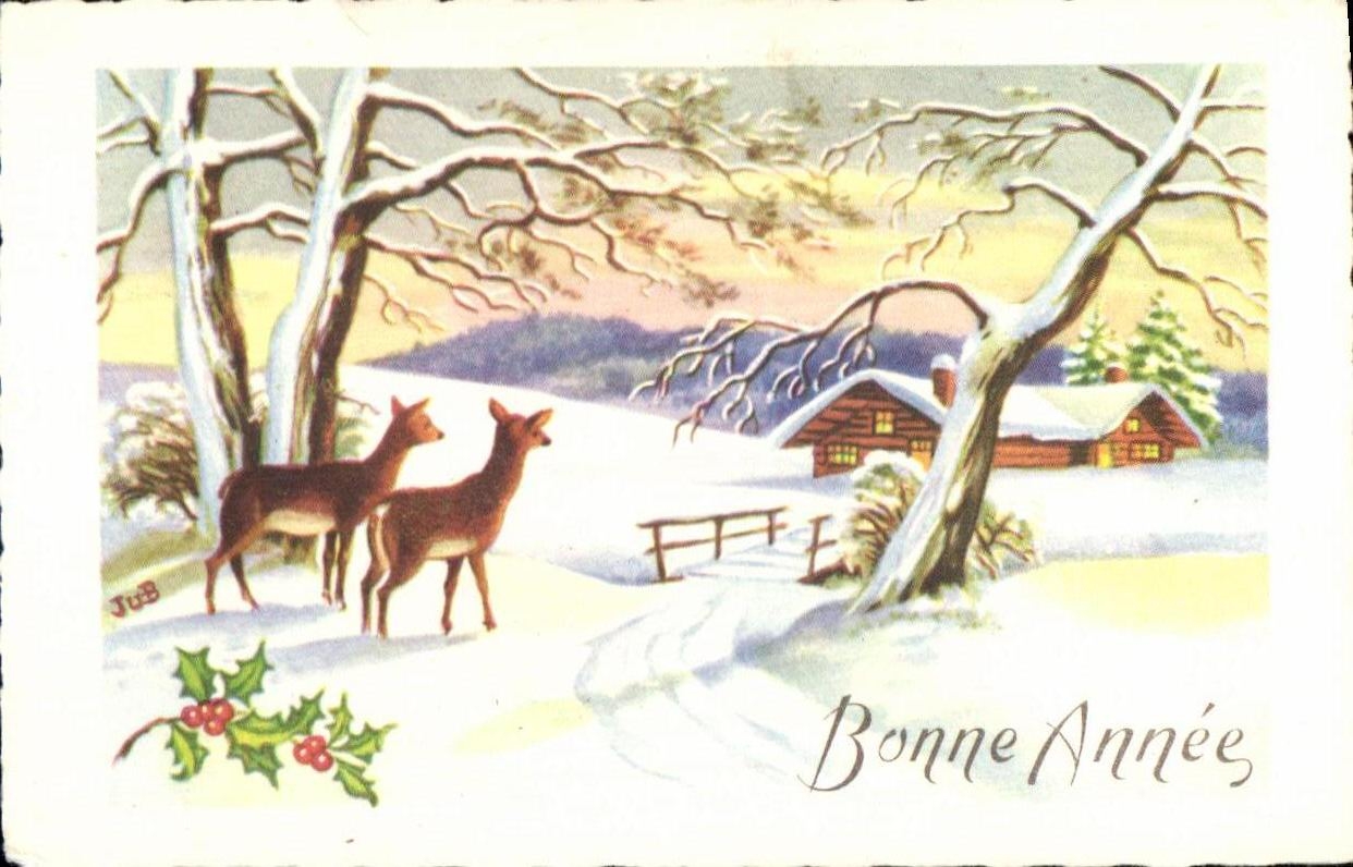 CPA Fantaisie Bonne annee Biches 