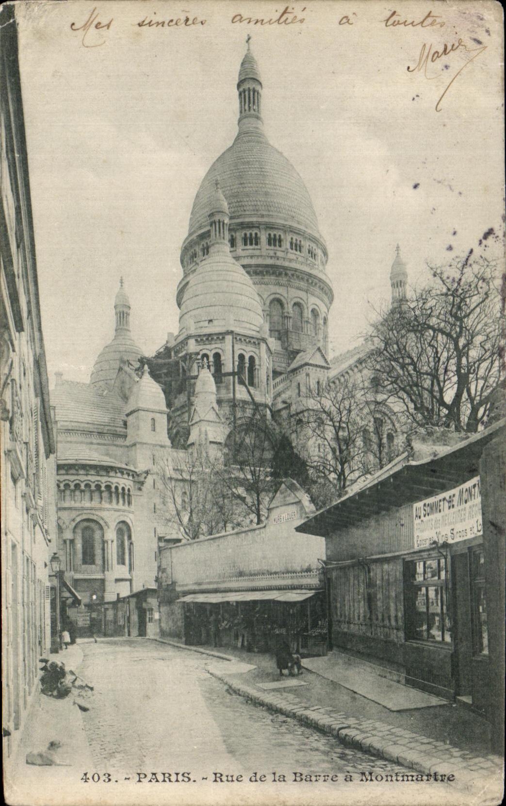 CPA Paris Rue de la Barre a Montmartre Sacre Coeur 
