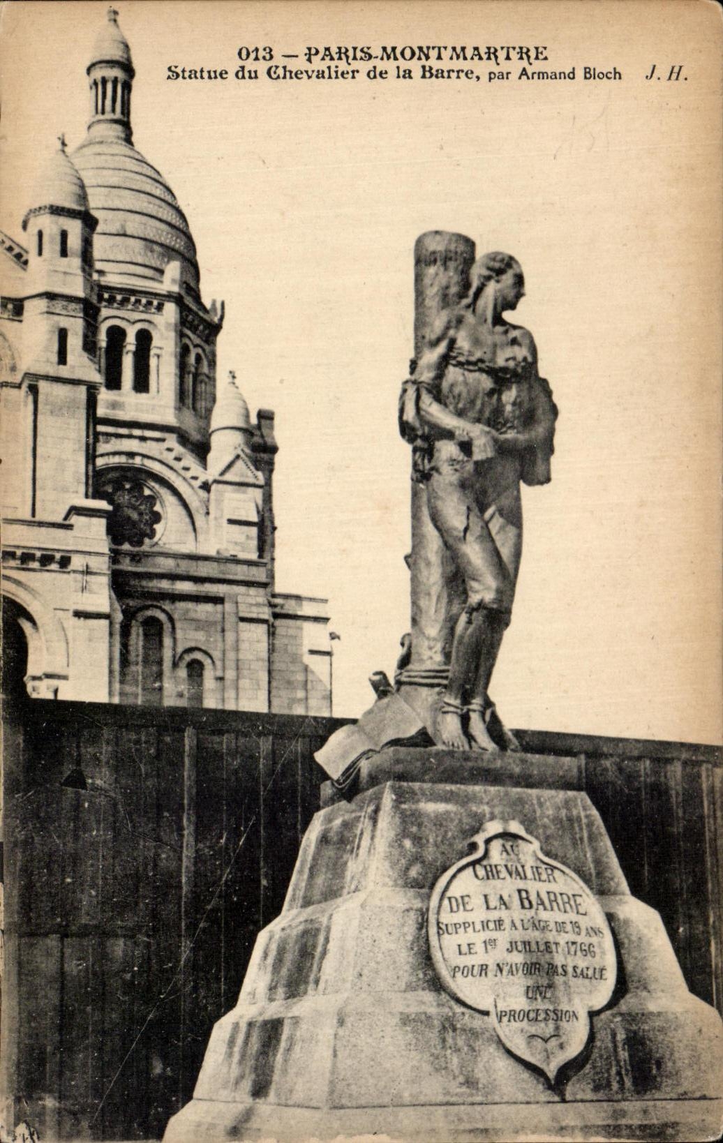 CPA Paris Montmartre Statue du Chevalier de la Barre Sacre Coeur 