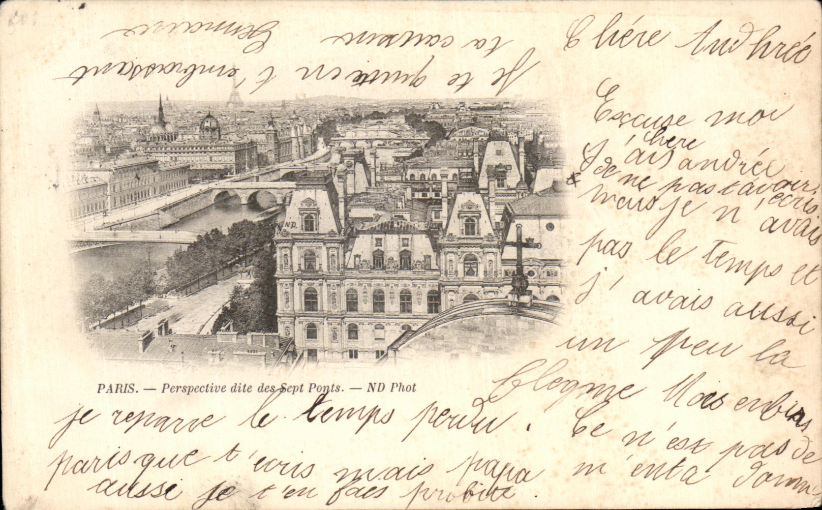 CPA Paris Perspective dite des sept Ponts Carte 1899