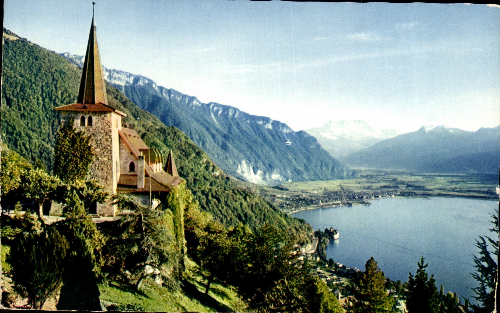 CPA Montreux L'Eglise de Glion et les Dents du Midi