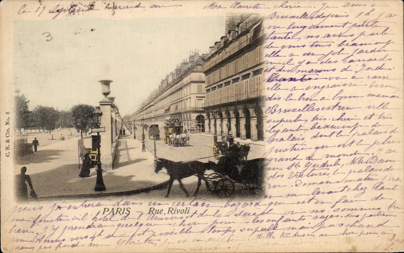 CPA Paris Rue Rivoli Cheval Horse