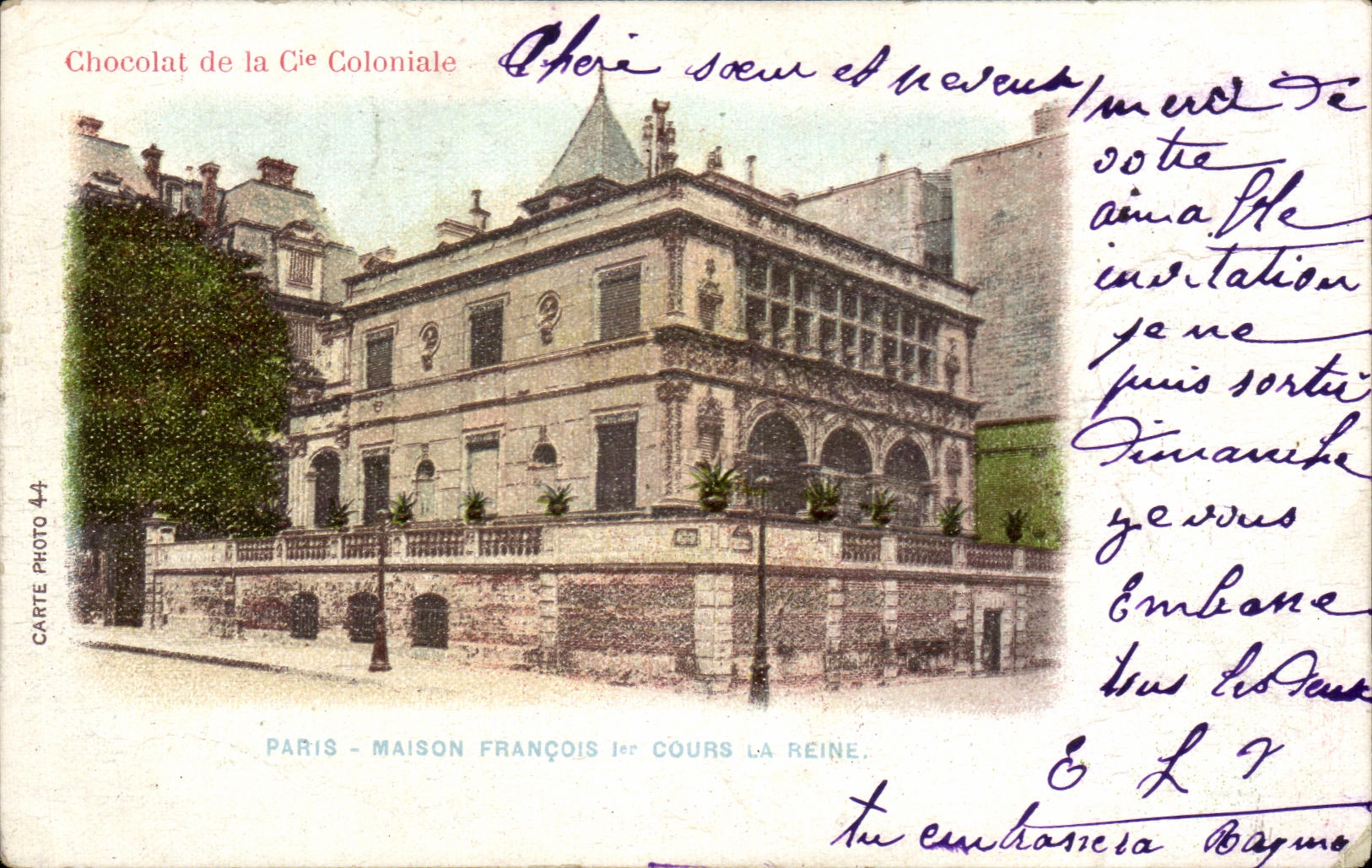CPA Chocolat de la Coloniale Paris Maison Francois 1er cours la Reine