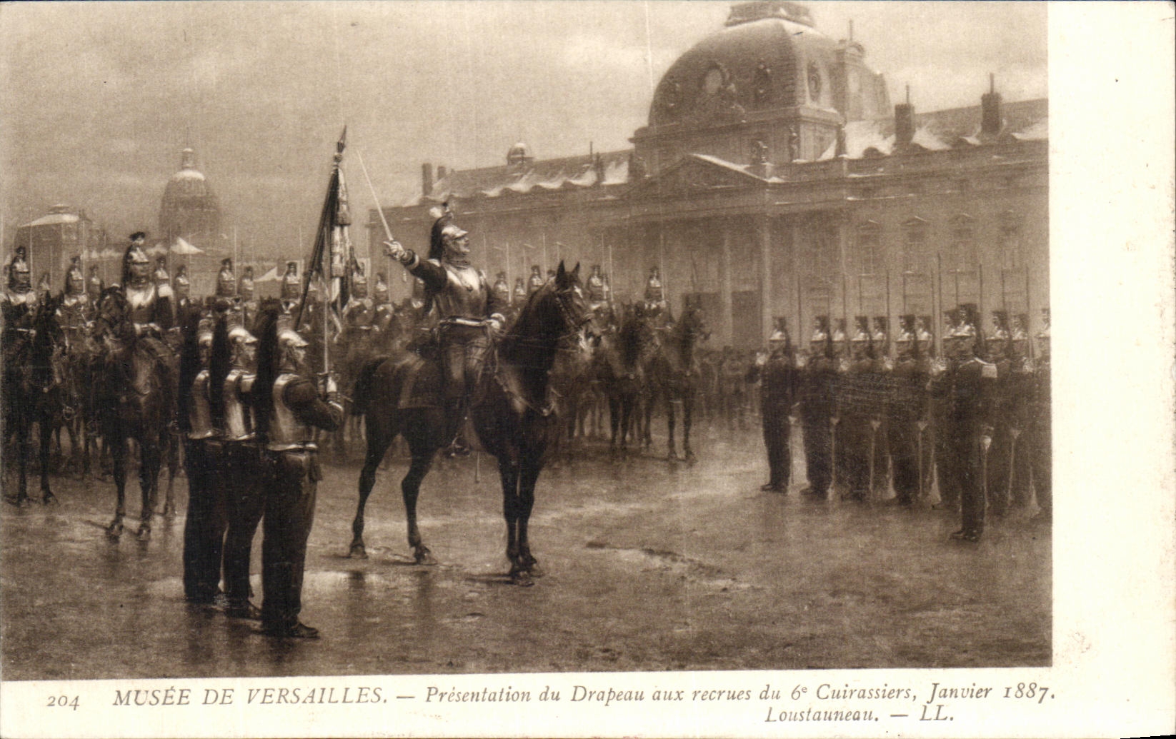 CPA Musee de Versailles Presentation de Drapeau aux recrues du 6eme Cuirassiers Janvier 1877 Dragons Militaria