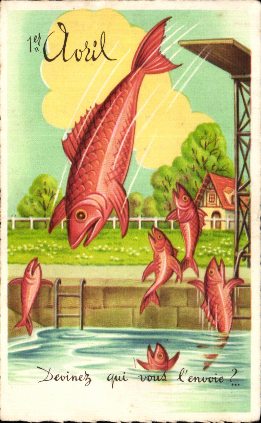 CPA Devinez qui vous l'envoie Poissons 1er avril Paques Easter