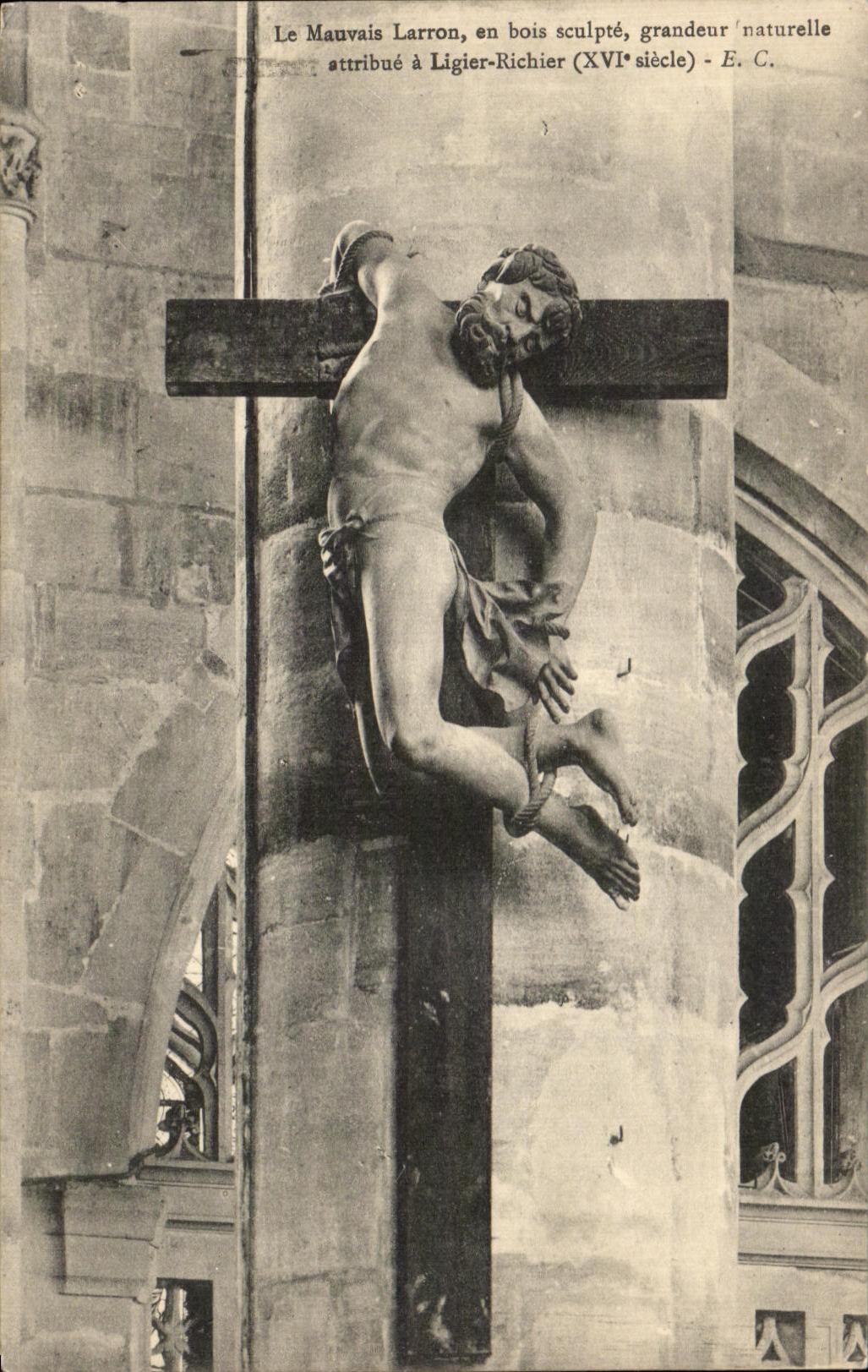CPA Le mauvais Larron en Bois Sculpte grandeur naturelle Ligier Richier