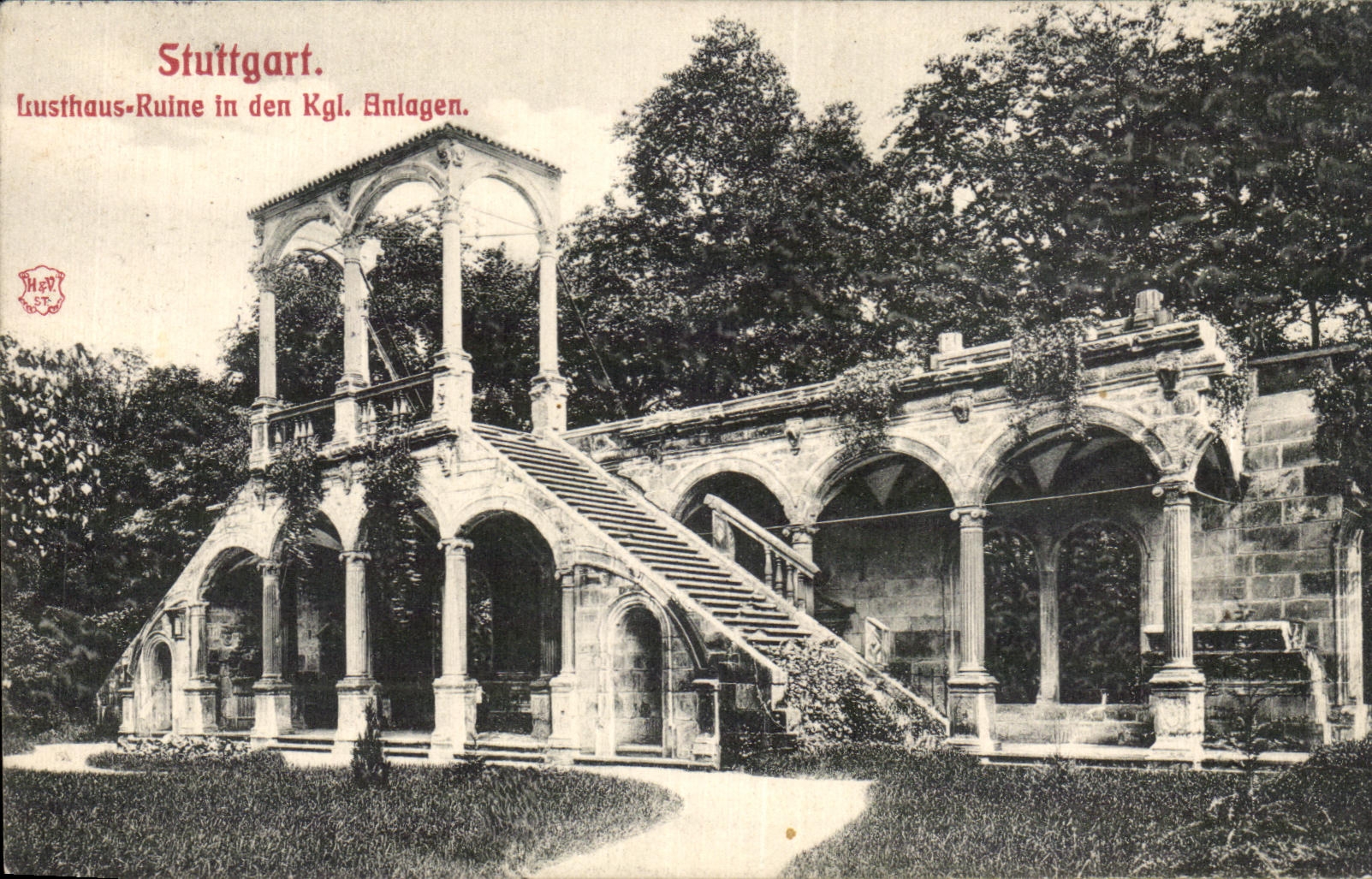 CPA Stuttgart Lusthaus Ruins in den Kgl Anlagen