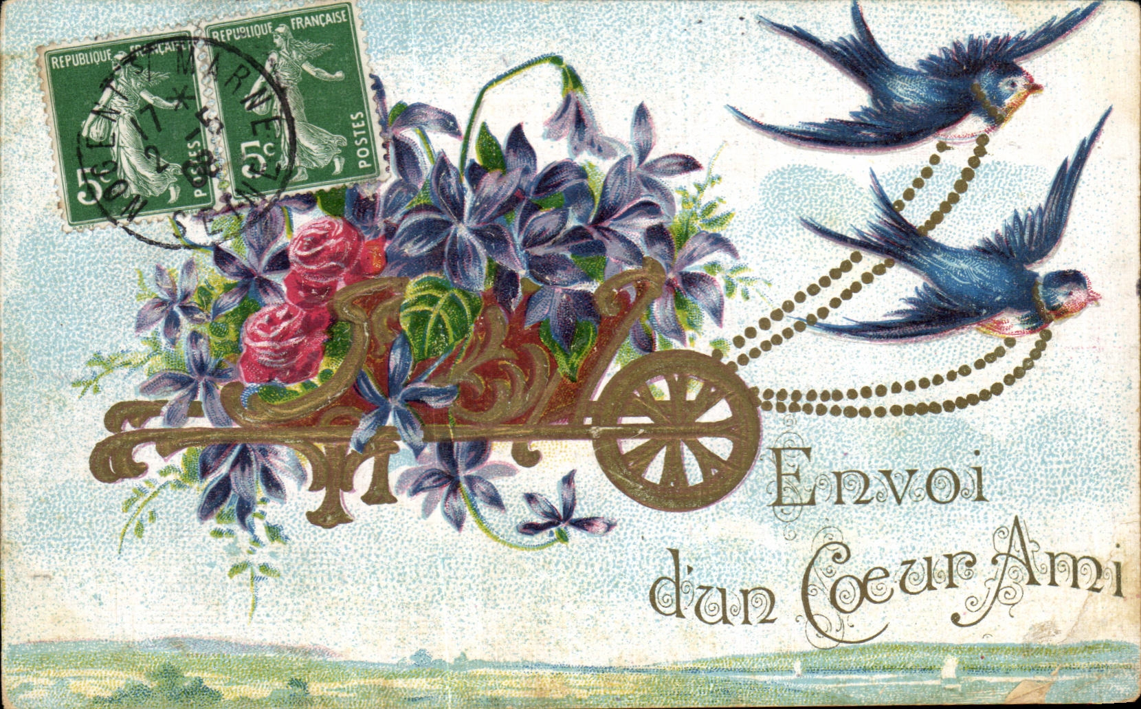 La fantasia de CPA florece el envio de los tragos amistosos de un corazon