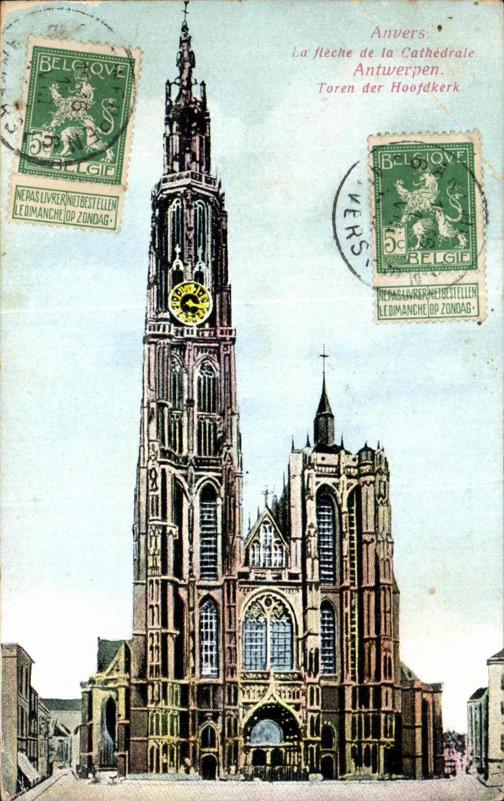 CPA Amberes la flecha de la catedral antwerpen toren el hoofdkerk de DER