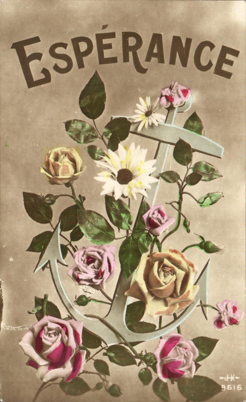 CPA Fantaisie Fleurs Esperance Ancre