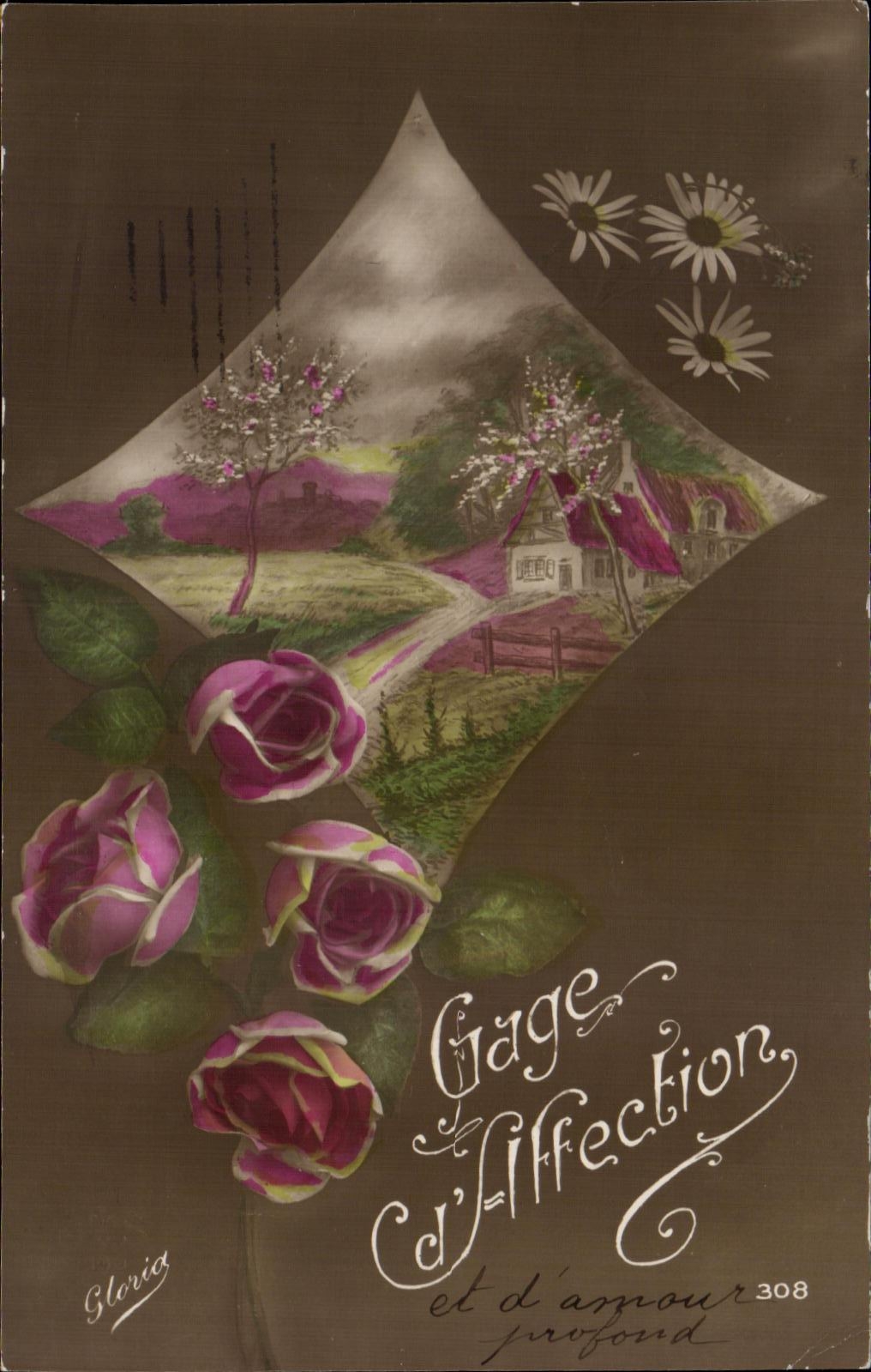 CPA Fantaisie Fleurs Gage Affection