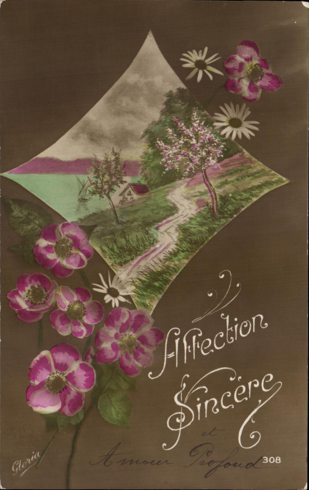 CPA Fantaisie Fleurs Affection Sincere