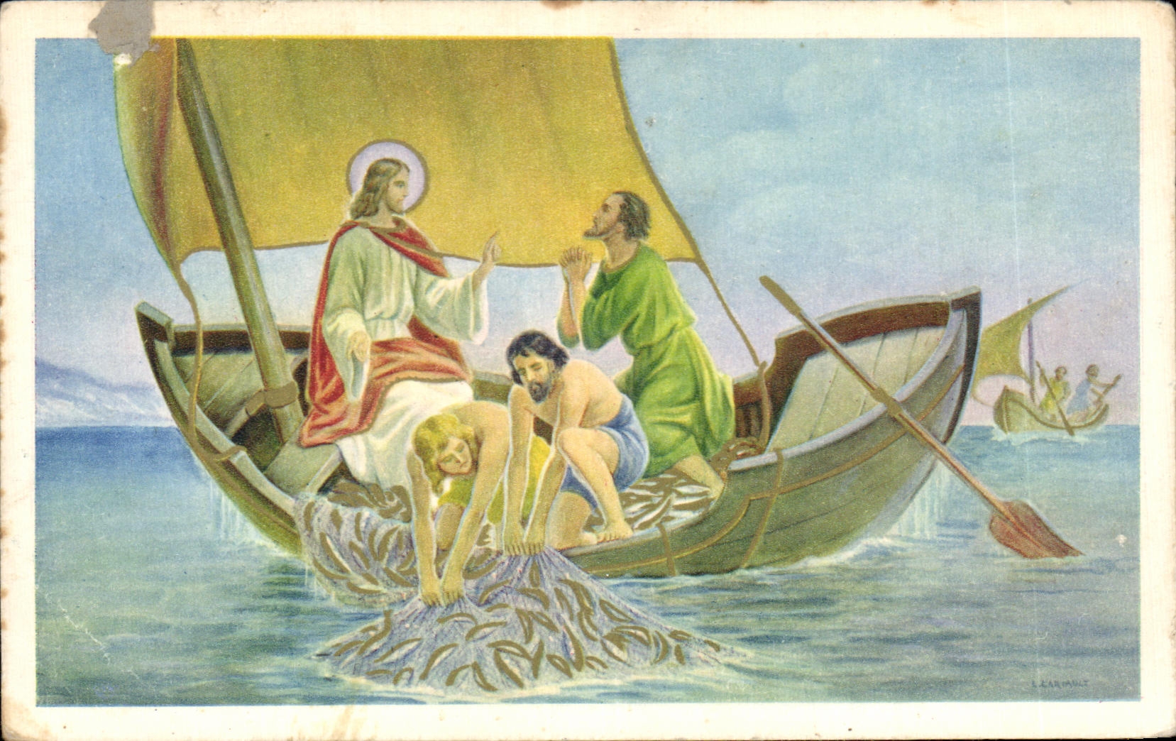CPA Christ en barque Poissons Pecheurs 