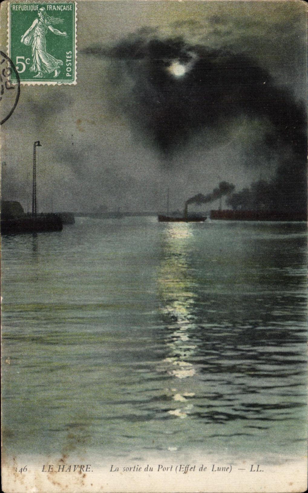 CPA Le Havre La sortie du port (effet de lune)