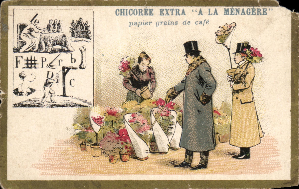 Chromo Chicoree Extra A La Menagere papier grains de cafe