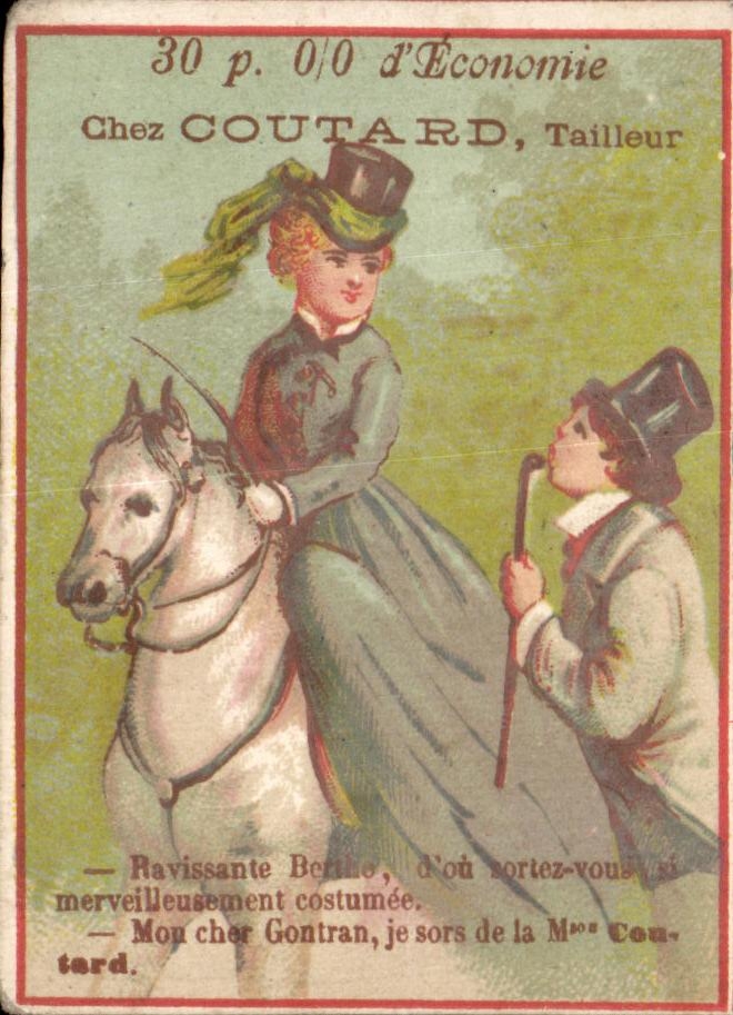 Chromo Chez Coutard Tailleur Ravissante Berthe d'on sortez voue mervilleusement costumee Mon cher Gontran Cheval Horse